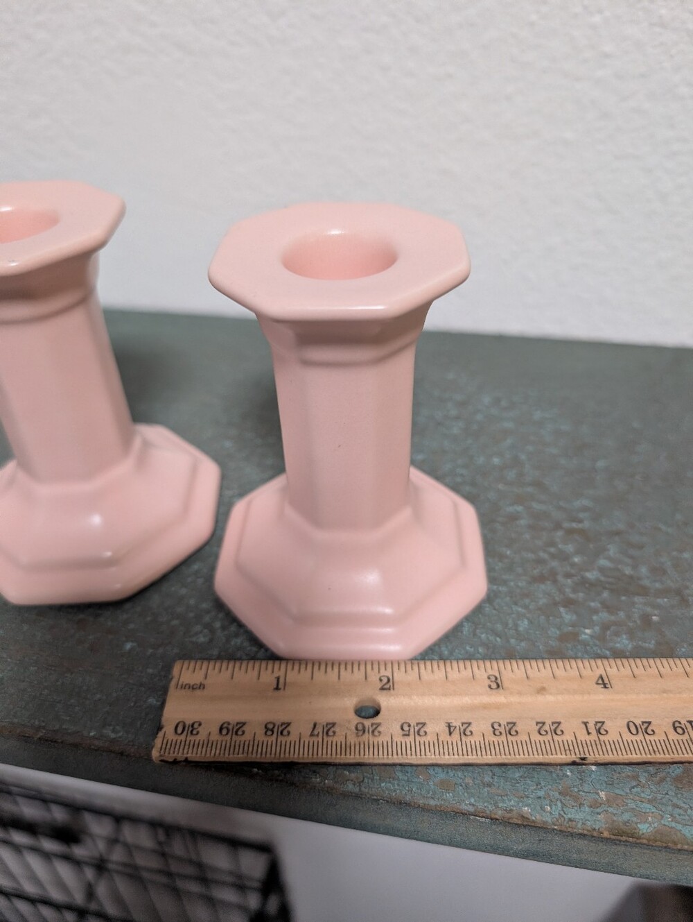 Pair of Light Pink Small Taper Candlestick Candle Holders Octagon Cottagecore - Picture 10 of 11